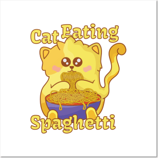 Cat Eating Spaghetti - Cat Cute Posters and Art